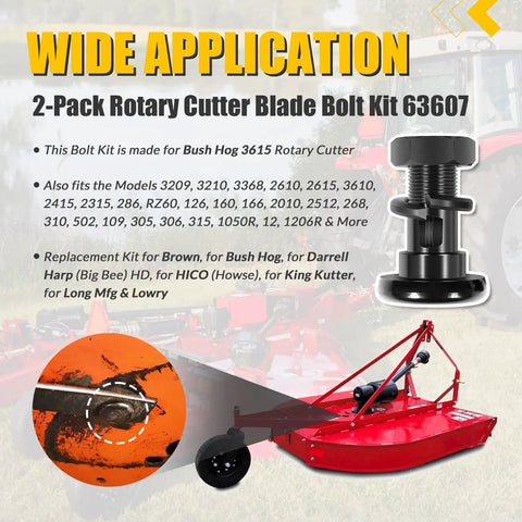 Rotary Cutter Blade Bolt Kit For Secure Attachment 2 Pack Replacement Fits Bush Hog Howse HICO Models Includes One And One Eighth Inch Fine Thread Bolts Nuts Washers, black bolt kit