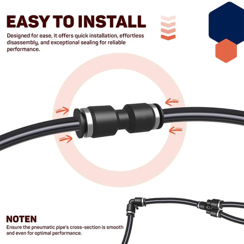 Three Eighths Inch Push To Connect Air Fittings Heavy Duty Y Splitter Union Quick Connect Pneumatic Fittings 10 Pack installed view