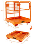 Heavy Duty Forklift Safety Cage Built Like Armor With Nonslip Mesh Deck Measures 36 by 36 Inches Holds Up To 1200 Lbs, shown upright and folded flat.