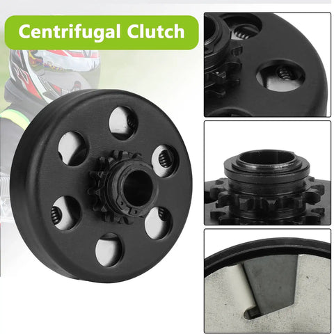 12 Tooth Centrifugal Clutch With Three Quarters Inch Bore For 2 To 6.5 HP Engines, close-up view and side detail of clutch for go karts