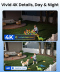 4K Solar Wireless Outdoor Security Camera With 360 Degree Pan Tilt 8MP Color Night Vision 2.4GHz And 5GHz WiFi 6 No Monthly Fee Home Hub Compatible Auto Tracking Wide Coverage Includes 3W Solar Panel showing night and day vision