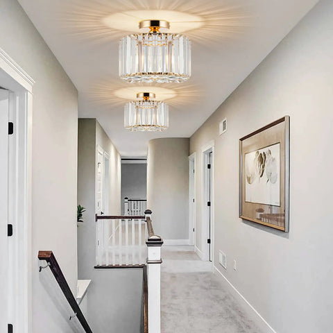 7.9 Inch Modern Crystal Ceiling Light Fixture LED Mini Crystal Chandelier Flush Mount For Bathroom Kitchen Bedroom Hallway Staircase Lit White Glow Premium K9 Crystal With Stainless Steel Finish Non Flicker in hallway.