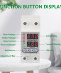 Heavy Duty Adjustable Digital Voltage Protector For AC 120v Single Phase Circuits With Over Under Relay 63a display features