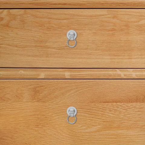 Vintage Flower Drawer Pulls, 4-Piece Set, 36mm Antique White Nickel Finish on wooden dresser drawers