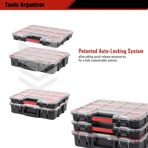 Heavy Duty Tools Organizer Box Set For Small Parts, Deep And Shallow Storage With Removable Inner Cups, Interlocking Lids And Seals