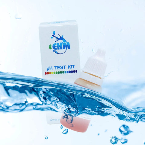 Dead Nuts Accurate Alkaline Water pH Test Kit For Drinking Liquids in an underwater setting showcasing the squeeze bottle and packaging.