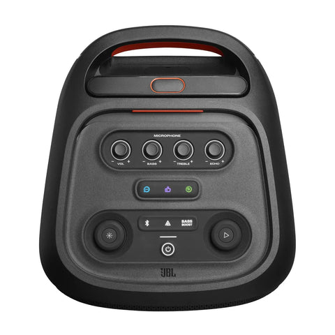 Top control panel view of Stage 320 Portable Party Speaker With Telescopic Handle And Wide Wheels For Dope Portable Vibes Pro Sound