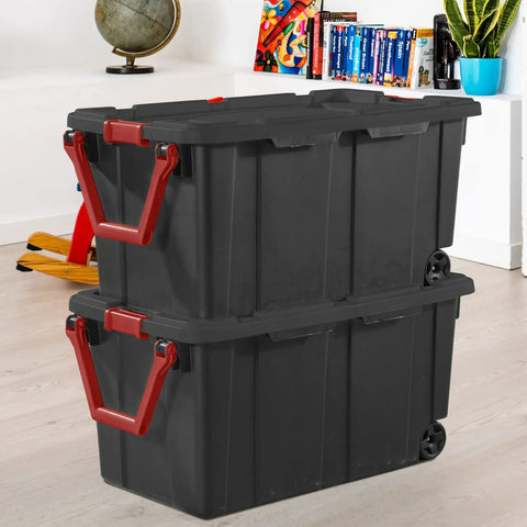 Beefy 40 Gallon Plastic Storage Bins 2 Pack With Durable Lids And Secure Latching Buckles Stackable Heavy Duty Totes