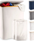 Double 40 Gallon Laundry Basket With Lid Breathable Fabric Hamper With Side Handles And Heavy Duty Sturdy Bamboo Frame Beige