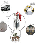 Top Shelf Siphon Feed Spray Gun With Stainless Steel Nozzles And Needles, One Liter Paint Cup, Pulls Six Cubic Feet Per Minute Air Flow, Knockout Finish For Smoother Auto Detailing, Fine Woodwork And Custom Metal Coating, surrounded by applications like cars, walls, and furniture.