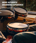 Electric Drum Set Pro 6 Drum 3 Cymbal Kit With 12 Inch Hi Hat Stand featuring mesh pads and drumsticks in action