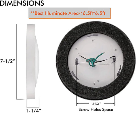 Diagram showing dimensions of 7.5 Inch LED Ceiling Light With 12W 840lm 5000K Daylight Flush Mount White Finish Wet Location