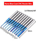 40 Piece Pro Grade All In One CNC Router Bits Set With 1/8 Inch Shank Ball Nose And Flat Nose End Mills, 2 Flute, Nano Blue Coat