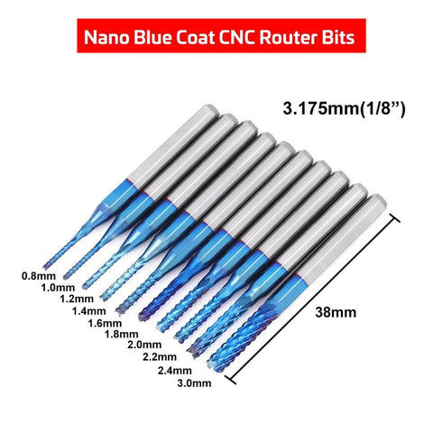 40 Piece Pro Grade All In One CNC Router Bits Set With 1/8 Inch Shank Ball Nose And Flat Nose End Mills, 2 Flute, Nano Blue Coat