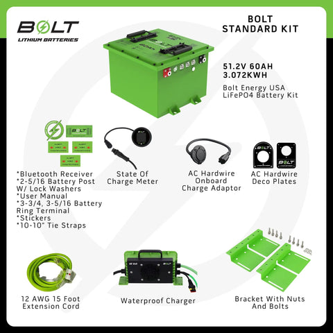 48V LiFePO4 Lithium Golf Cart Battery 60Ah Replacement For Icon Ev 2017 Up Includes 18A Charger And Hardware hassle-free installation kit.