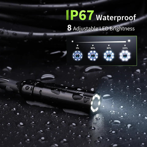 4.3 Inch HD Endoscope Camera With Light For Pipes And Drains, 1920P Borescope With 8 LED Lights, IP67 Waterproof, semi-rigid cable