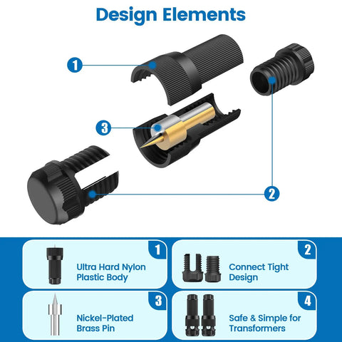 Design elements of Low Voltage Wire Connectors for Outdoor Landscape Lighting 12 to 18 Gauge Waterproof Quick Lock Connectors