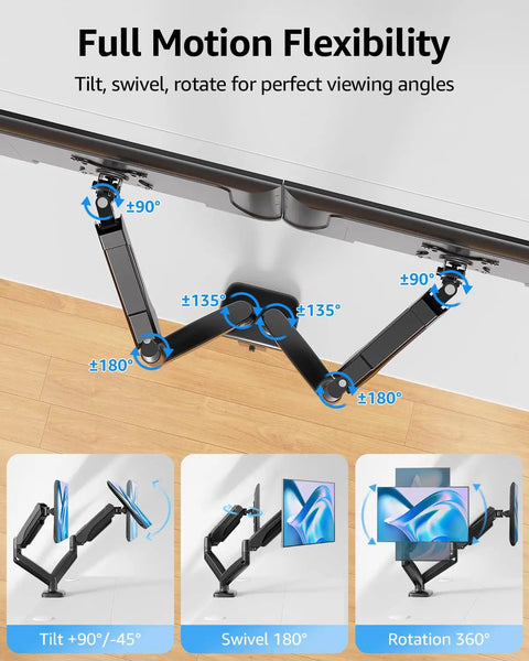 Dual Monitor Desk Arm Mount For 22 To 32 Inch Screens Height Adjustable Vesa 75x75 Or 100x100 Compatible shown in motion