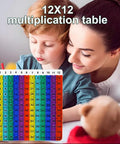 Child and adult using Colorful Rainbow Multiplication Table Card Set With 12x12 Chart Flash Cards, educational math tool.