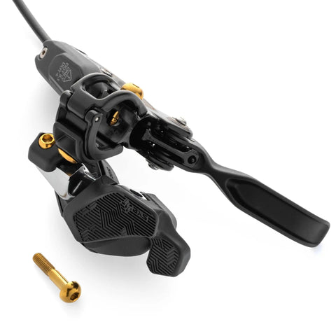 Gold Titanium Brake And Shift Lever Bolt Kit For SRAM Matchmaker Mountain Bike shown on lever with extra bolt