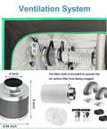Plug-And-Grow All-In-One Indoor Grow Tent Kit with Carbon Filter showing ventilation system and accessories