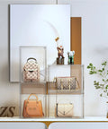 Clear Acrylic Handbag Organizer Set, 3 Pack Stackable Display Boxes With Magnetic Door For Purses Wallets And Collectibles, shown with purses.