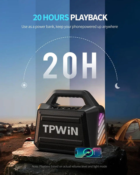 80W Portable Bluetooth Speaker With Big Bass And Rugged Outdoor Vibe, IPX6 Waterproof, 20 Hours Playtime