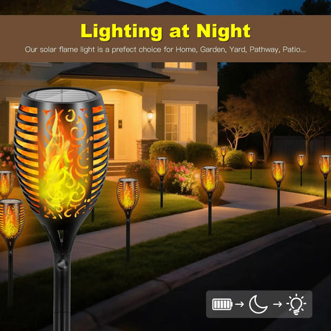 4 Pack 96 LED Solar Tiki Torches With Flickering Flame 43 Inch Tall Outdoor Lights Waterproof For Garden Patio Yard Pathway