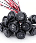 10 Pack Round Rocker Switch On Off Toggle 12V Pre Wired 2Pin Spst 10A Heavy Duty Housing group with wiring for vehicles and boats.