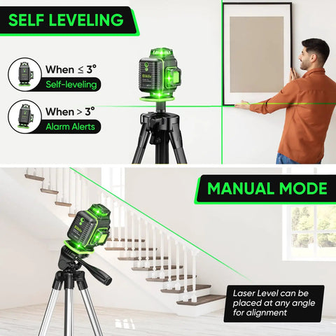 Self Leveling 360 Degree Laser Level With Adjustable Tripod 4D Green Cross Lines 165Ft Range For Construction And Home Reno Hang Pictures Tile And Floor Installations on tripod