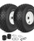 Two Pack 15x6.00-6 Rubber Lawn Mower Tire And Wheel Set With Three Quarter Inch Bearing Bore And Three Inch Centered Hub