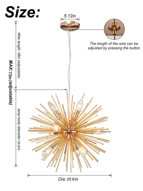 Gold Sputnik Chandelier Pendant Light 12 Light Fixture For Kitchen Island Dining Room Farmhouse Entryway Ceiling Modern