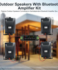 Outdoor Bluetooth speakers 6.5 inch 800W waterproof wired system with multifunctional amplifier wall mount for patio garden poolside home four speakers black shown with amplifier kit