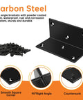 Eight Pack Tough As Nails L Brackets 2X2X4 Inch Heavy Duty Steel Corner Connectors with ready to use screws and black finish.