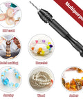 Handy Micro Drill Bit Set With Pin Vise And PCB Bits For Resin Art, Polymer Clay Jewelry DIY Projects Includes 94 Micro Twist Bits And 20 PCB Mini Bits, Black, shown with uses like amber and wood crafting.