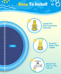 67-inch blue splash pad installation guide with connectors for garden hose, part of Splash Pad For Dogs And Kids, Anti Slip Dog Pool.