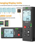 Dual Laser Distance Meter Workhorse With 393 Foot Range Aluminum Body Rechargeable Battery Real Time Measurements Every Half Second All In One Tool For Measuring Area Volume And Angles With 3mm Precision Class II Laser changing display units