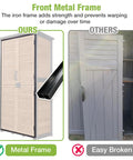 Comparison of Heavy Duty Outdoor Storage Cabinet With Metal Frame And Floor and a broken cabinet