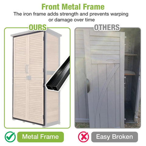 Comparison of Heavy Duty Outdoor Storage Cabinet With Metal Frame And Floor and a broken cabinet