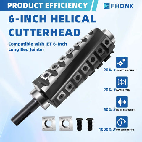 Pro Grade 6 Inch Spiral Helical Cutterhead Replacement Kit For Jet Thickness Planer With Carbide Inserts, Screws, Bits, And Spanner, Easy Drop In Swap For Clean, Precise, Smooth Planing