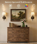 NICOLONOR Battery Operated Wall Sconces Set of 2, Wireless Wall Lights with 12 RGB Colors and 3CCT Dimmable, small fabric LED lamps on wall.