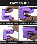 How to use guide for Purple Cordless Staple Gun And Brad Nailer 4V Rechargeable USB Power