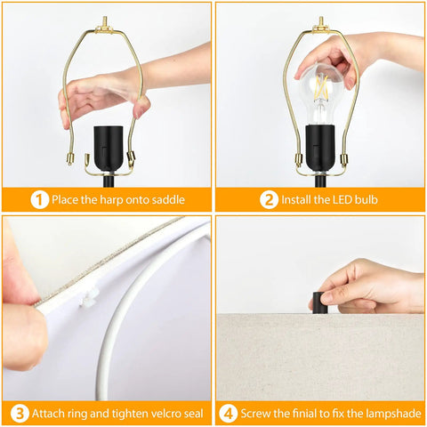 Assembly instructions for Set Of 2 Touch Control Table Lamps With USB Ports And 3 Way Dimmable Bedside Lights, showing steps 1-4.