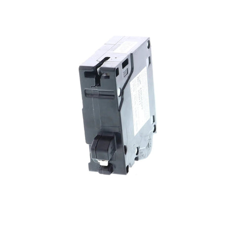 15 Amp 1 Pole Dual Function CAFCI And GFCI Plug On Neutral Circuit Breaker Black shown from side angle