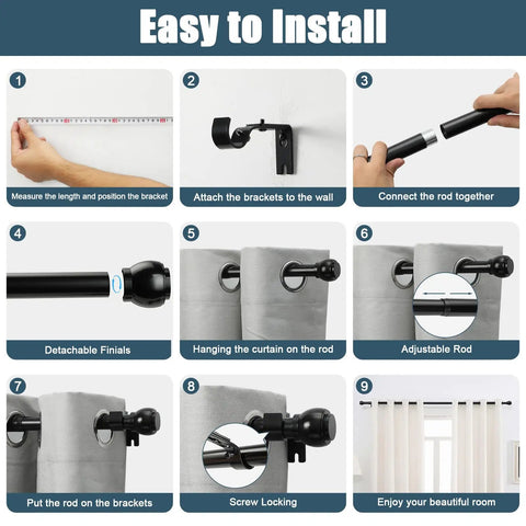 Telescoping Curtain Rod For 66 To 120 Inches With 1 Inch Steel Rod Holds Up To 50 Pounds No Fuss Easy Install Brackets