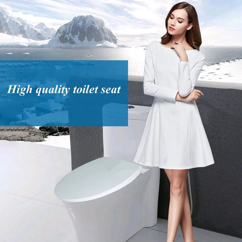 Premium Thickened V Shape Soft Close Toilet Seat Covers The Lid With Silent Damping Hinges and Grippy Rubber Bumpers in modern bathroom setting.