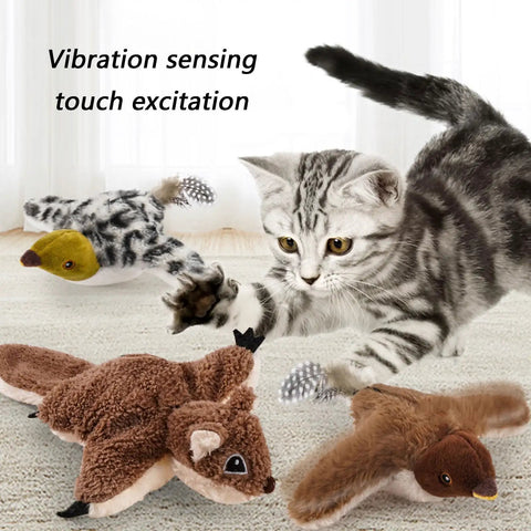 Motion Activated Plush Bird Toy For Indoor Cats With Realistic Sounds, Rechargeable Interactive Pet Toy That Auto Starts, Quiet Hands Free Playtime Buddy For Curious Cats And Busy Owners. Vibration sensing touch excitation