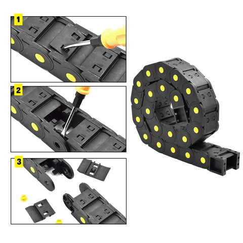 39.3 Inch Closed Type Drag Chain Cable Carrier for CNC Routers and Industrial Machines with openable sections and tools