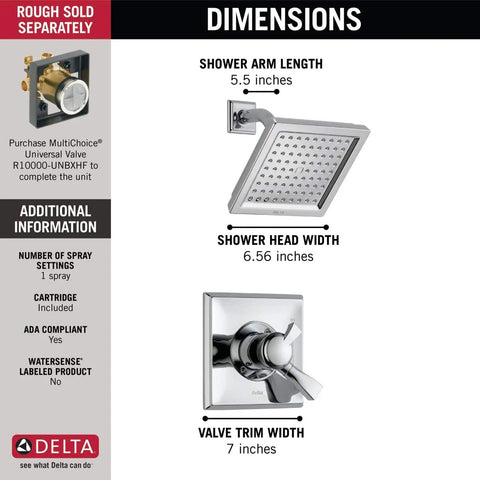 Dimensions of Dryden 17 Series Dual Function Shower Trim Kit With Single Spray Touch Clean Shower Head Chrome Finish 2.0 GPM