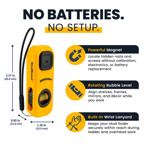 Magnetic Stud Finder With Built In Level And Marker Battery Free Powerful Detection For Fast Accurate Wall Stud Location Easy Mark Button For Quick Drilling And Layout No Batteries Needed Perfect For DIY Projects yellow, 3.37 in